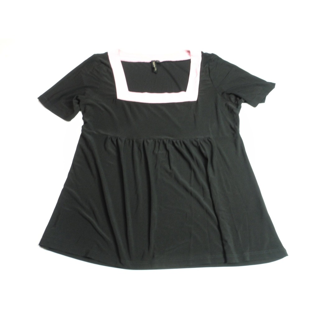 Susan Lawrence Tunic Top Womens 2XL Black Pink Square Neck Short Sleeve Flowy